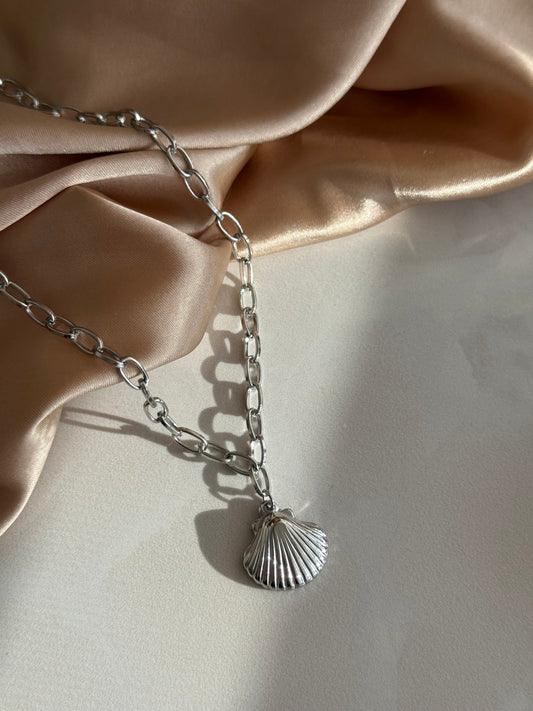 Çelik Gümüş Deniz Kabuğu Kolye