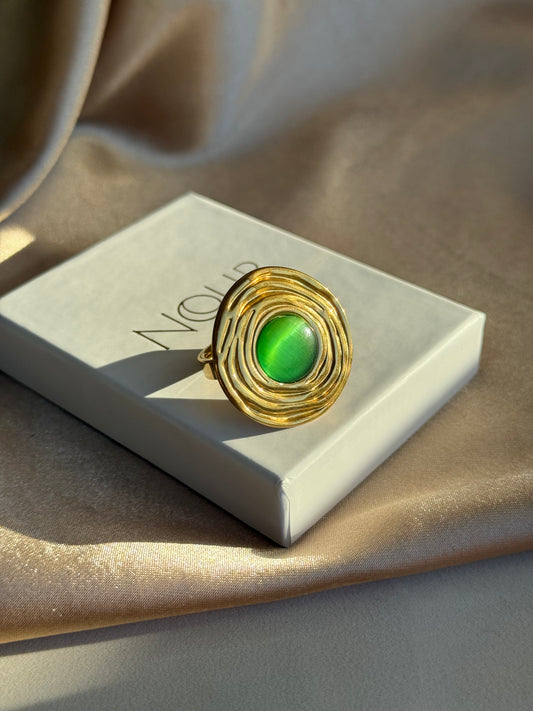 Çelik Yeşil Taşlı İri Yüzük