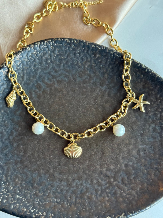 Çelik Deniz Kabuğu İnci Charm Kolye