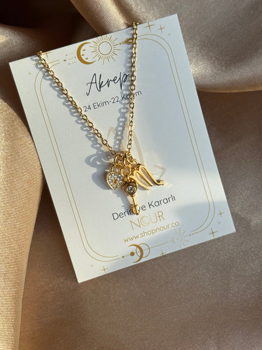 Burç Kalp Kilit Kolye