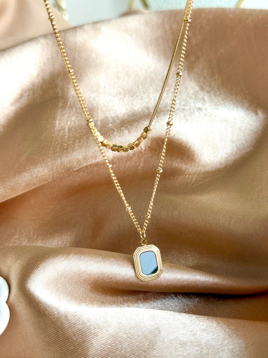 Çelik İki Zincirli Dörtgen Kolye