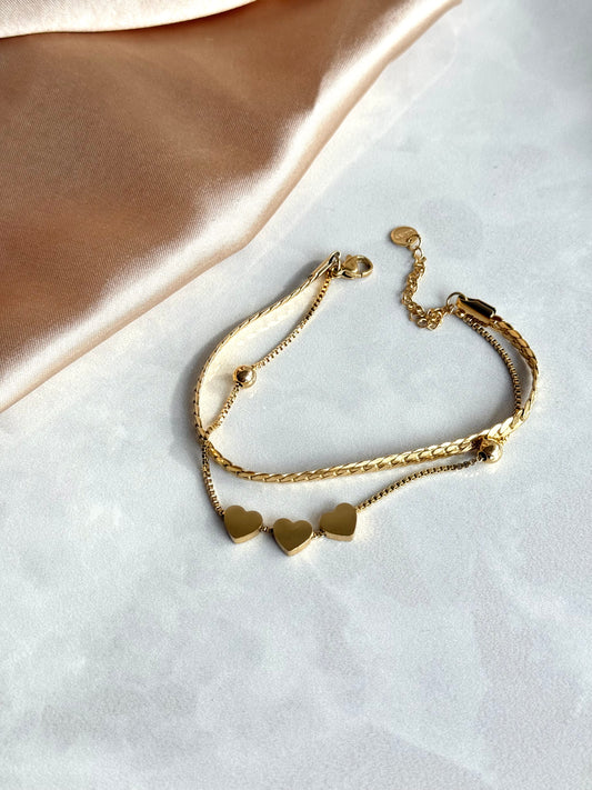 Çelik İki Zincirli Kalp Bileklik
