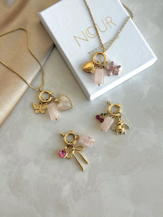 Pembe Kuvars Charm Kolyeler