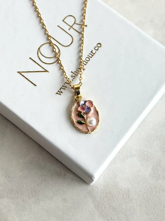 Pembe İnci Flora Kolye