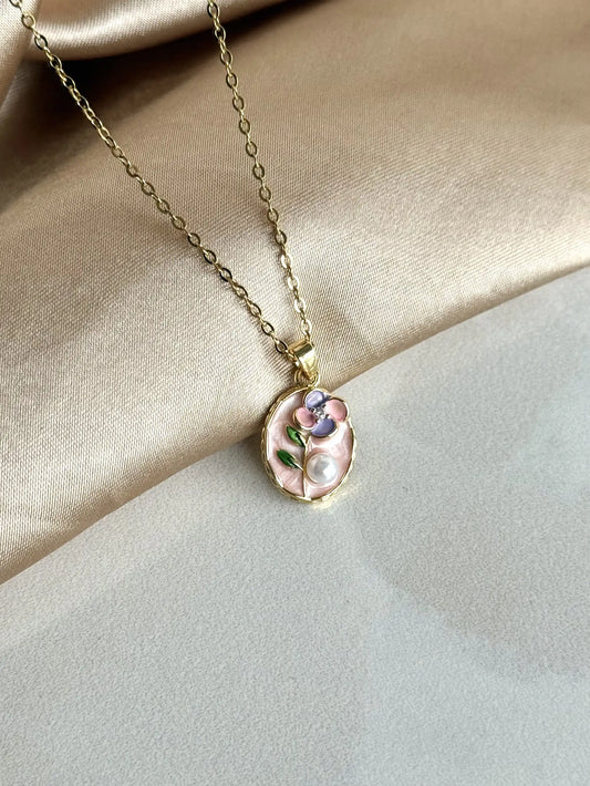 Pembe İnci Flora Kolye