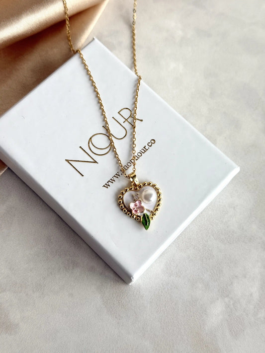 Kalp İnci Flora Kolye