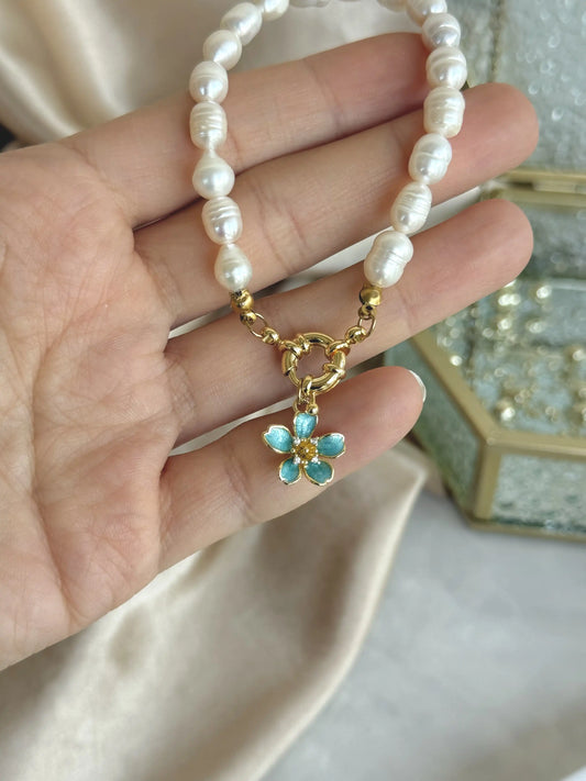 İnci Mavi Lotus Bileklik