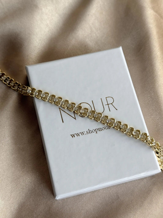 Taşlı Halka Zincir Bileklik 14 Ayar Özel Seri