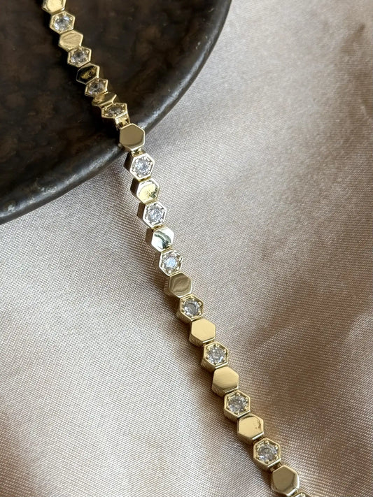 Petek Taşlı Bileklik 14 Ayar Özel Seri