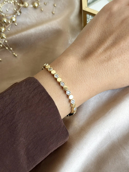 Petek Taşlı Bileklik 14 Ayar Özel Seri