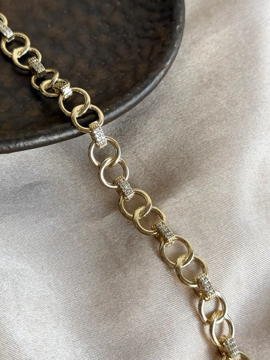 Halka Taşlı Zincir Bileklik 14 Ayar Özel Seri