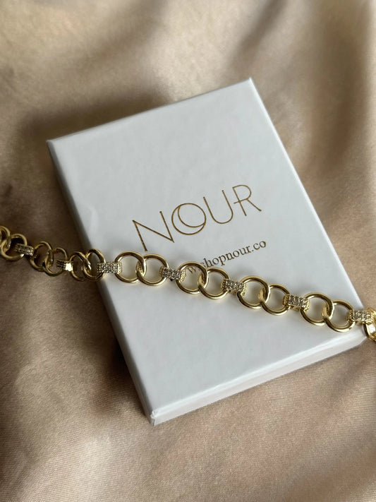 Halka Taşlı Zincir Bileklik 14 Ayar Özel Seri