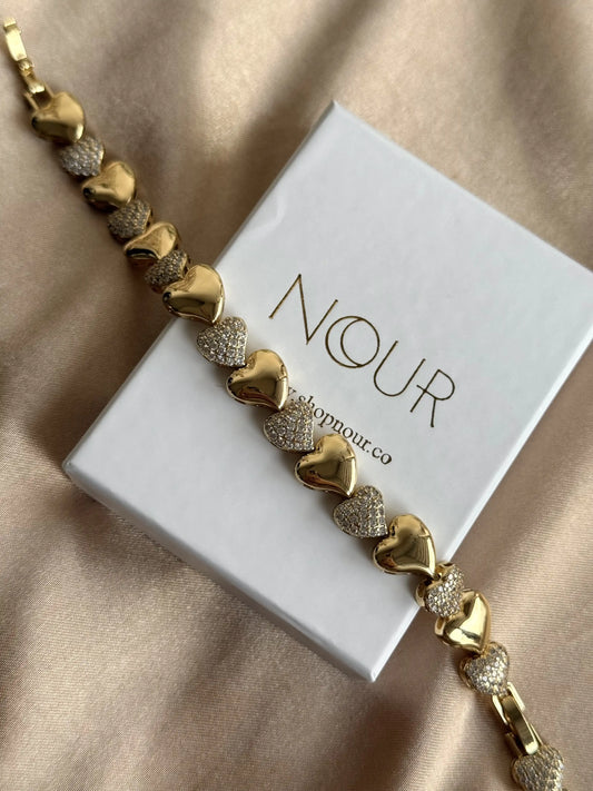 Taşlı Kalp Bileklik 14 Ayar Özel Seri