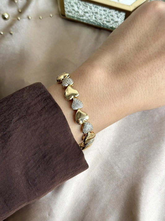 Taşlı Kalp Bileklik 14 Ayar Özel Seri