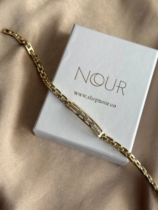 Çerçeveli Yuvarlak Taşlı Bileklik 14 Ayar Özel Seri