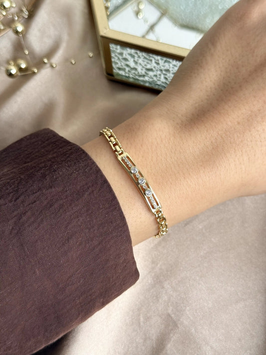 Çerçeveli Yuvarlak Taşlı Bileklik 14 Ayar Özel Seri