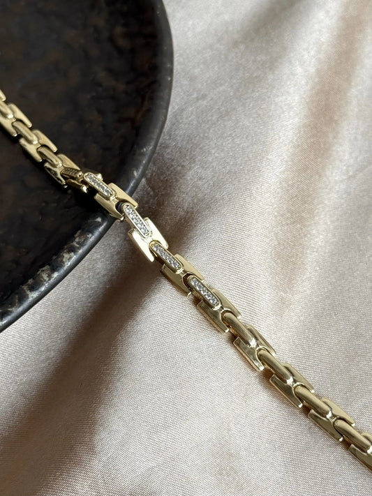 Vinatage Taşlı Zincir Bileklik 14 Ayar Özel Seri