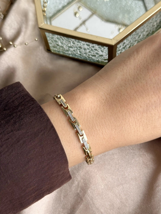 Vinatage Taşlı Zincir Bileklik 14 Ayar Özel Seri