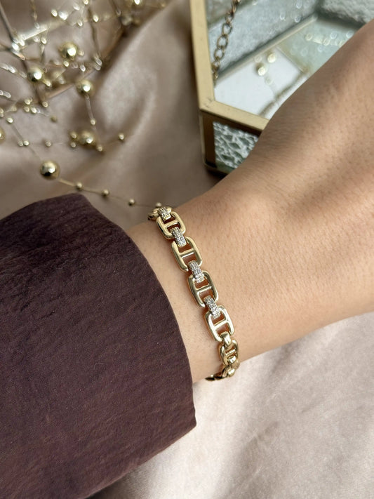 Kilit Taşlı Zincir Bileklik 14 Ayar Özel Seri