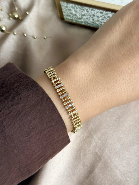 Çizgi Taşlı Zincir Bileklik 14 Ayar Özel Seri