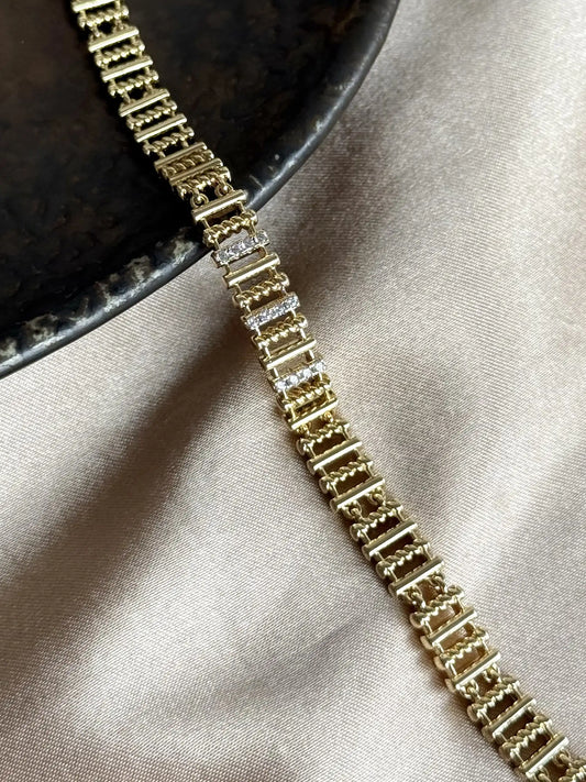 Çizgi Taşlı Zincir Bileklik 14 Ayar Özel Seri
