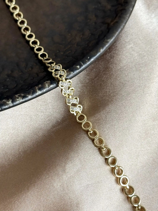 Asimetrik Taşlı Yuvarlak Zincir Bileklik 14 Ayar Özel Seri