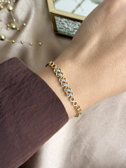 Asimetrik Taşlı Yuvarlak Zincir Bileklik 14 Ayar Özel Seri