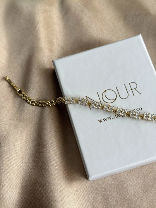 Zarif Dörtgen Taşlı Bileklik 14 Ayar Özel Seri