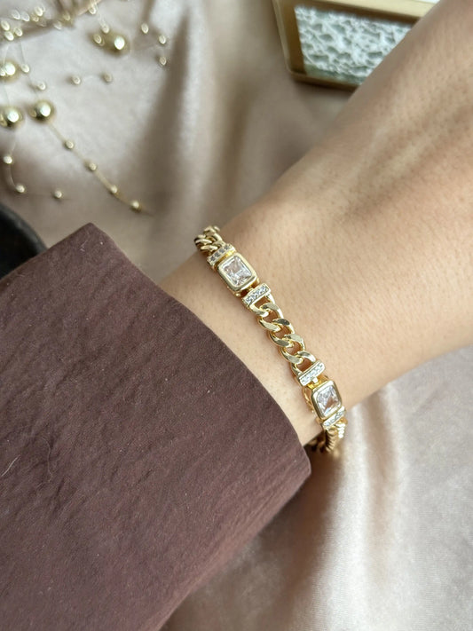 Baget Taşlı Zincir Bileklik 14 Ayar Özel Seri