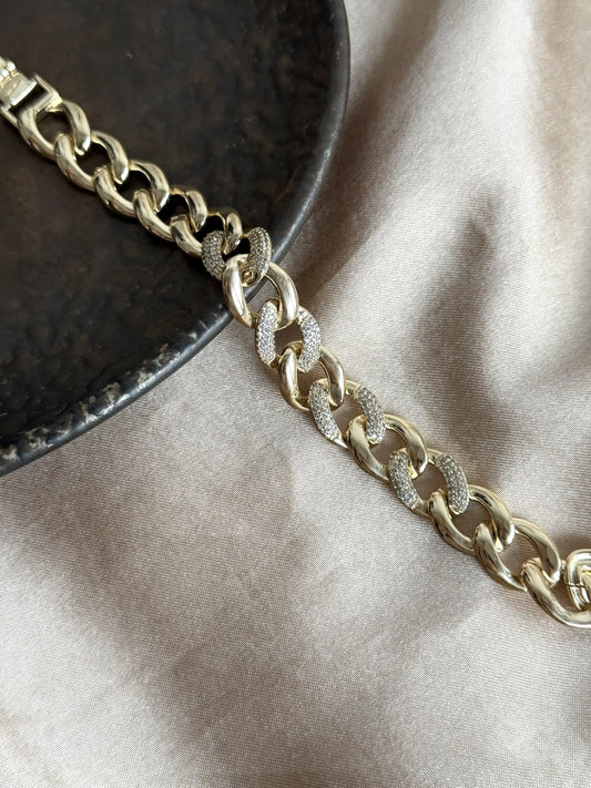 Kalın Taşlı Trend Zincir Bileklik 14 Ayar Özel Seri