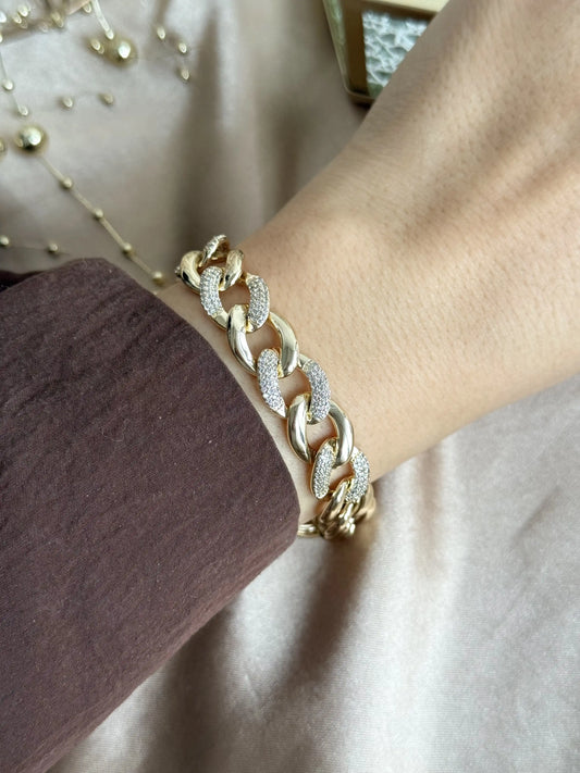 Kalın Taşlı Trend Zincir Bileklik 14 Ayar Özel Seri