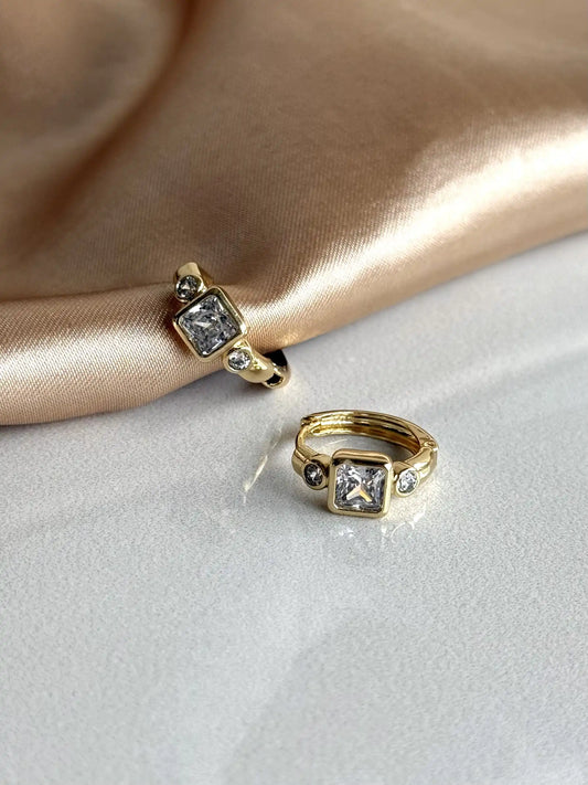 Kare Minimal Halka Küpe 14 Ayar Serisi