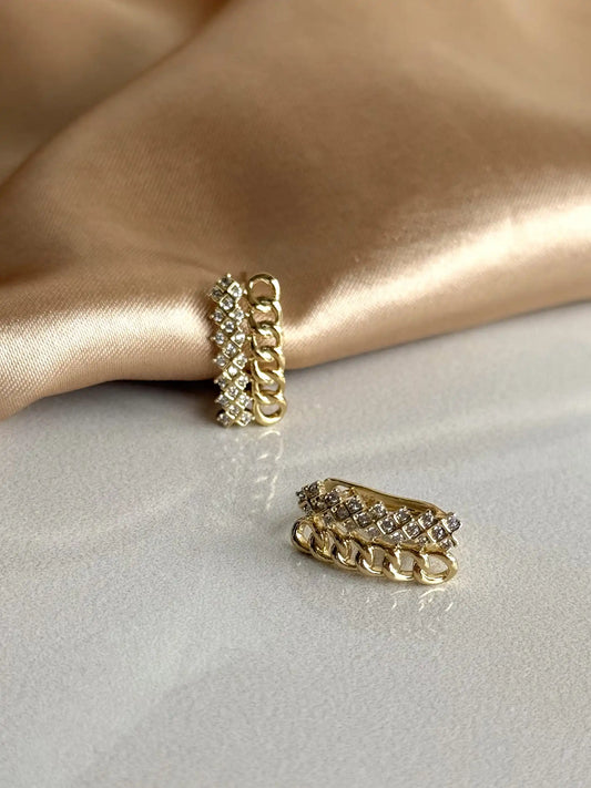 Zincirlli Taşlı Küpe 14 Ayar Serisi