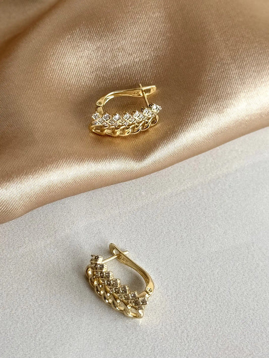 Zincirlli Taşlı Küpe 14 Ayar Serisi