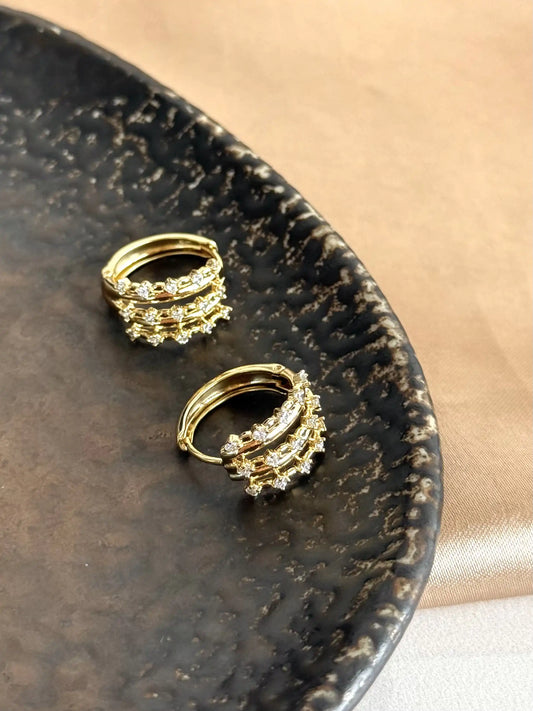 Üç Halkalı Taşlı Küpe 14 Ayar Serisi