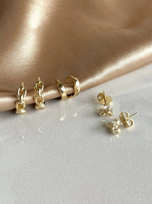 Zincir Halka 6'lı Set Küpe 14 Ayar Serisi