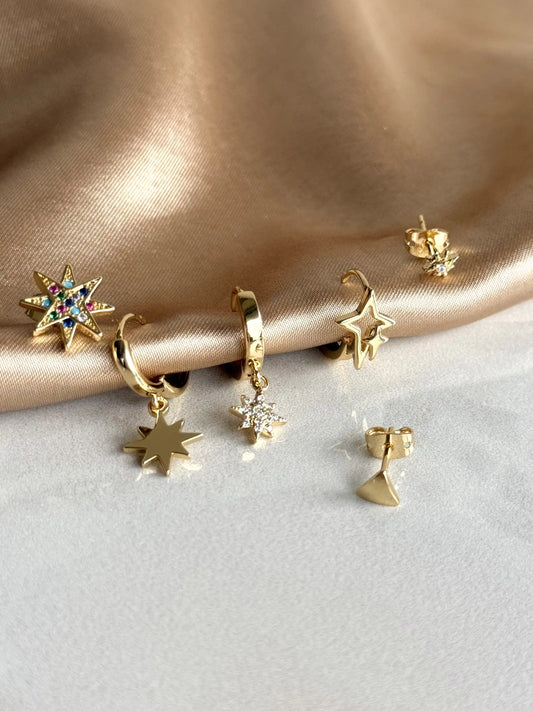 Renkli Yıldız 6'lı Set Küpe 14 Ayar Serisi