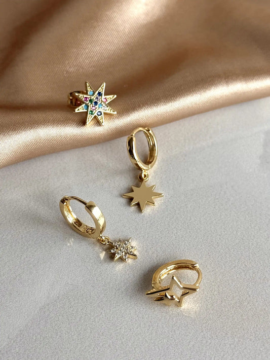 Renkli Yıldız 6'lı Set Küpe 14 Ayar Serisi