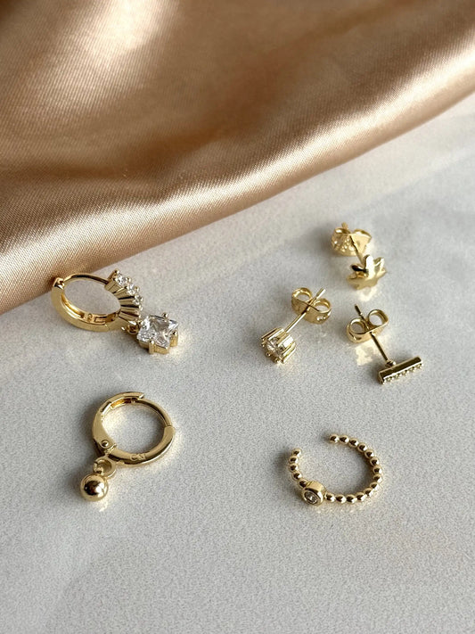 Kare Taşlı 6'lı Set Küpe 14 Ayar Serisi