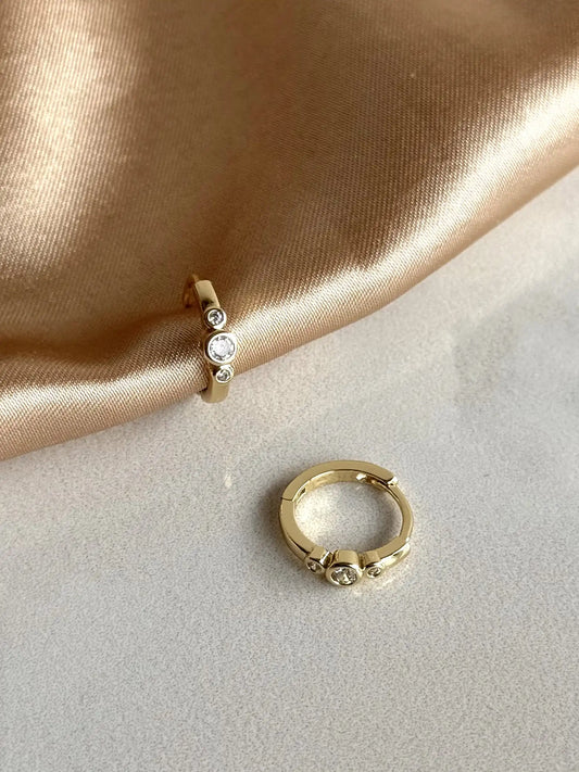 Üç Taşlı Halka Küpe (3 Boy) 14 Ayar Serisi