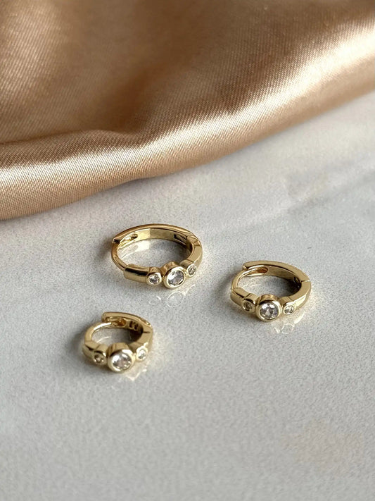 Üç Taşlı Halka Küpe (3 Boy) 14 Ayar Serisi