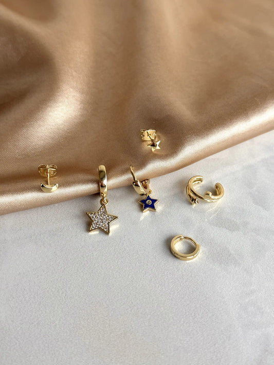 Mavi Yıldız 6'lı Set Küpe 14 Ayar Serisi