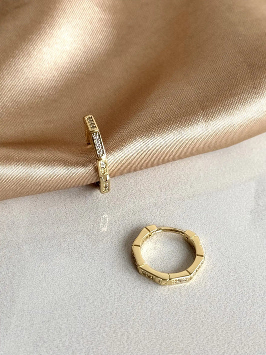 Altıgen Taşlı Halka Küpe (3 Boy) 14 Ayar Serisi