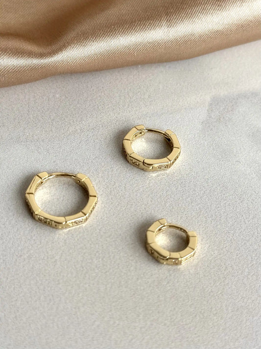 Altıgen Taşlı Halka Küpe (3 Boy) 14 Ayar Serisi