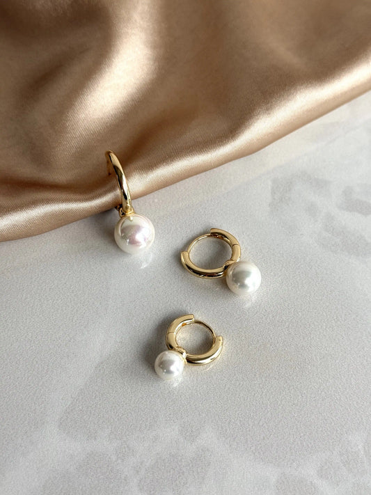 İnci Halka Küpe (3 Boy) 14 Ayar Serisi