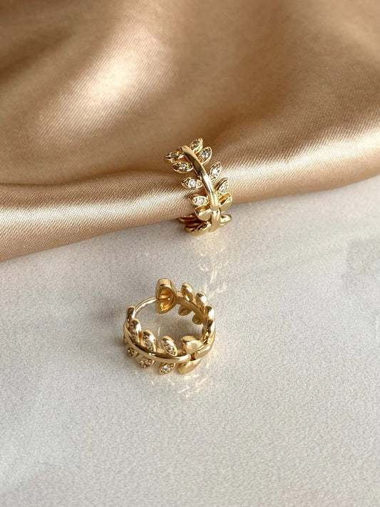 Taşlı Yaprak Küpe (3 Boy) 14 Ayar Serisi