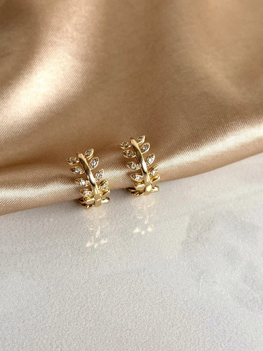 Taşlı Yaprak Küpe (3 Boy) 14 Ayar Serisi