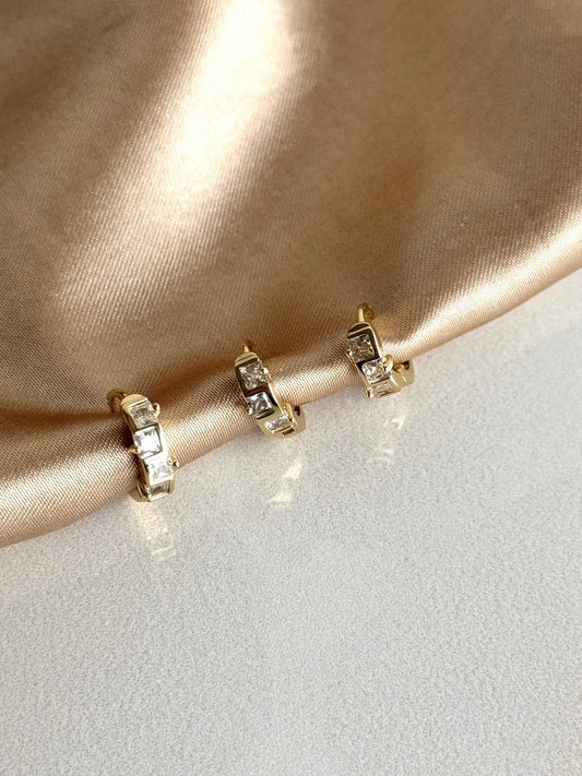 Kare Taşlı Küpe (3 Boy) 14 Ayar Serisi