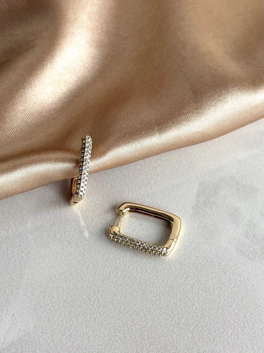 Dörtgen Taşlı Halka Küpe (3 Boy) 14 Ayar Serisi