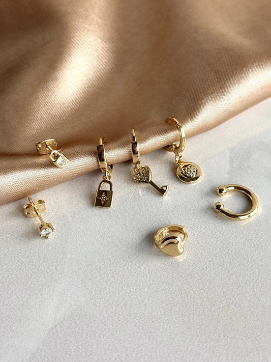 Kalp Kilit 7'li Set Küpe 14 Ayar Serisi